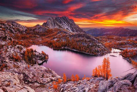 Nature Landscape Lake Mountains Sunset Fall Forest Water Sky