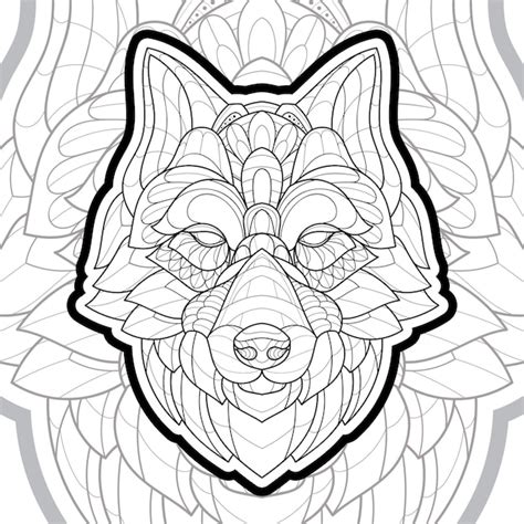 Premium Vector Mandala Zentangle Animal Black White Wolf Illustration