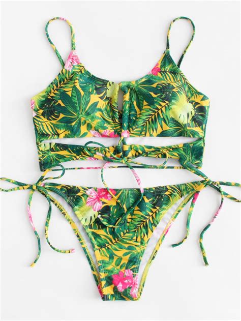 Shop Jungle Print Tie Side Bikini Set Online Shein Offers Jungle Print
