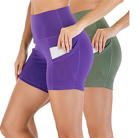 Dodoing 2 Packs Tummy Control Yoga Shorts With Pockets For Women