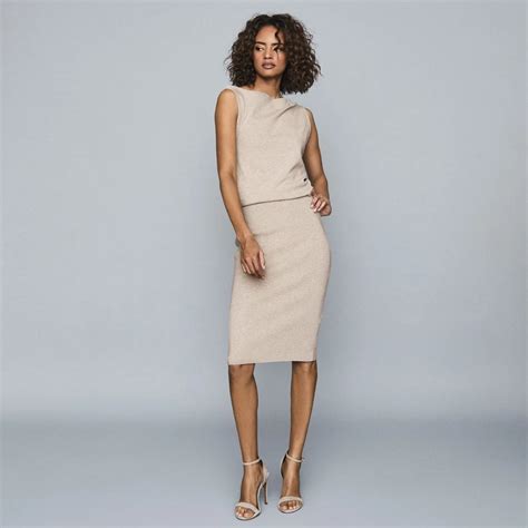 Claudine Neutral Draped Knitted Dress Reiss Beautiful Dresses For