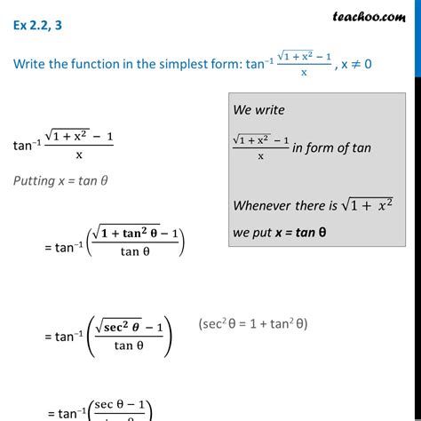 Ex 22 3 Simplify Tan 1 Root 1 X2 1x Chapter 2