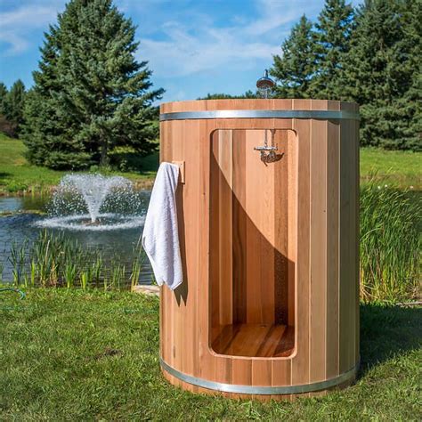 Dundalk Outdoor Cedar Barrel Shower Outdoor Camping Decor Cedar