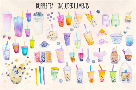 Are you searching for boba tea png images or vector? 58 Bubble Tea Watercolor Graphics Paintings (157465) | Illustrations | Design Bundles