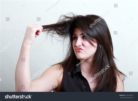 Charming Brunette Not Happy Fragile Hair Stock Photo Edit Now