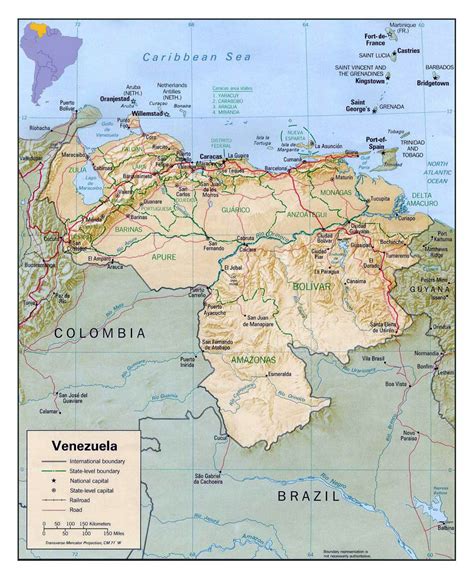 Large Scale Political Map Of Venezuela With Relief Roads And Cities