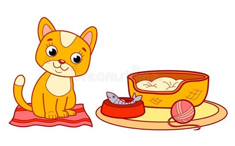 Cute Cat Cartoon Cat Bed Clipart Stock Vector Illustration Of Clip