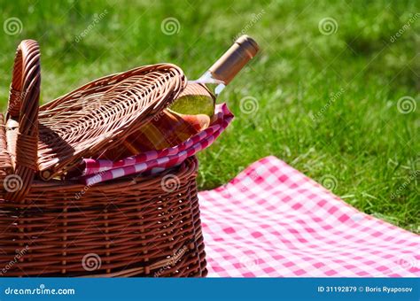 Picnic Basket With Wine Bottle Stock Image Image Of Outdoors Alcohol