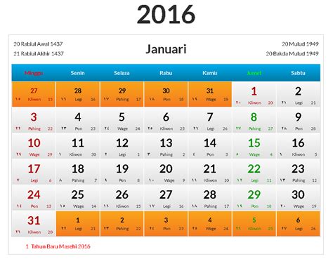 Kalender Januari 2016 Indonesia Kalender Indonesia 2017