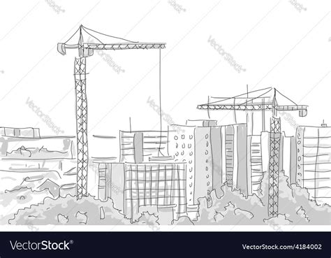 Building Construction Tower Crane Draw Graphic Vector Image