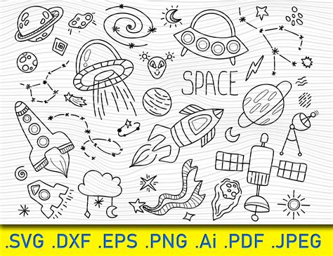 37 Outer Space Clip Art Hand Drawn Planets Doodles Etsy