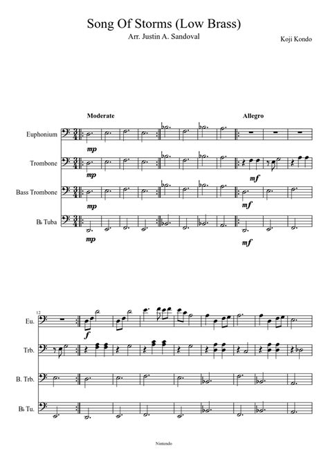 Was looking around for source codes of piezo tunes that can be played on the arduino but couldn't find any for the song of storms/windmill. Song Of Storms(Low Brass) sheet music download free in PDF or MIDI