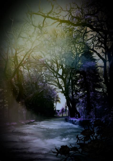 The painting may be purchased as wall art, home decor, apparel, phone cases, greeting cards, and more. Dark Forest Path by PariahVII on DeviantArt