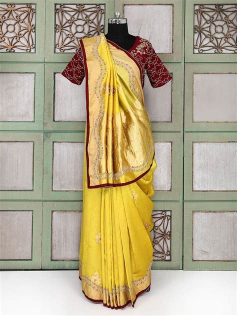 Tissue Silk Gold Saree With Ready Made Blouse G3 Wsa31265