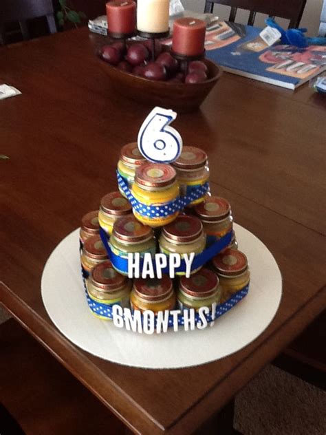 An adorable gift idea that lets you say exactly why you love him. 6 month birthday cake. welcome to solid foods! ~23 jars of ...