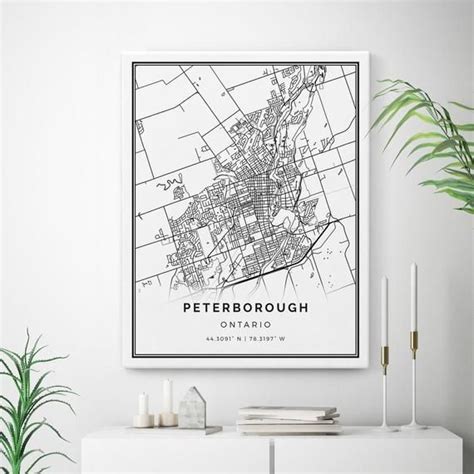 Peterborough Map Canvas Print City Maps Wall Art Ontario T