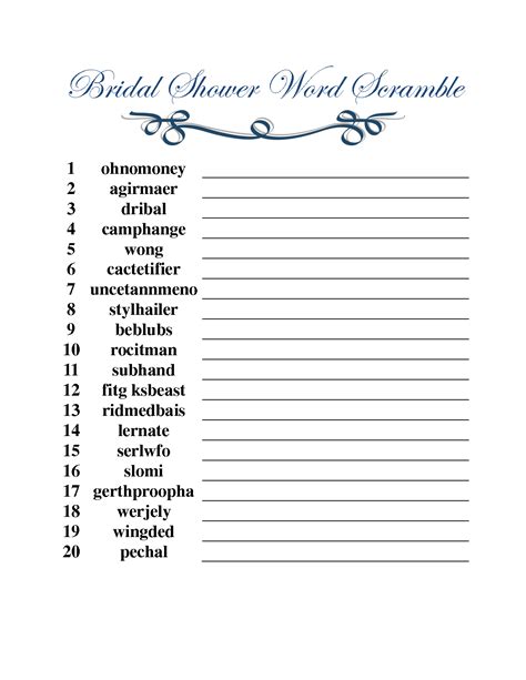 Free Printable Bridal Shower Games Word Scramble