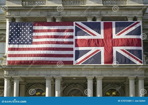American Flag Mounted Flat Next To Union Jack British Flag Royalty Free