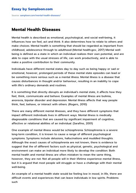 Mental Health Diseases Argumentative Essay On