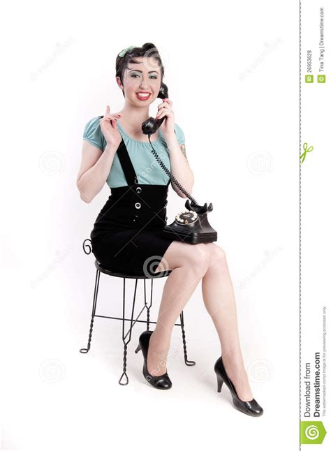 Pinup Girl With Antique Phone Stock Photo Image Of Retro