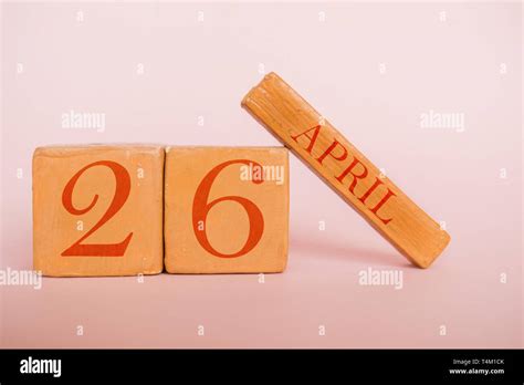 April 26th Day 26 Of Month Handmade Wood Cube Calendar On Modern
