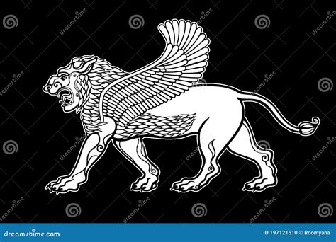 Cartoon Drawing Winged Lion A Character In Assyrian Mythology W My
