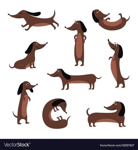 Cute Dachshund Dog Isolated Set Cartoon Pet Vector Image