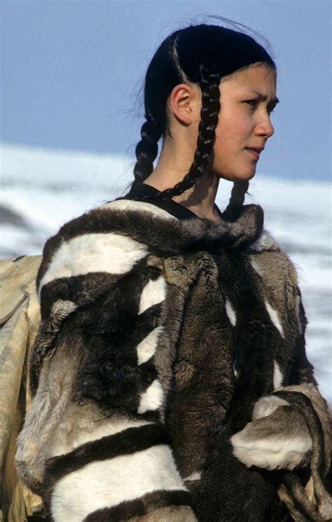 A Beautiful Woman Inuit With Clothes Caribou Skin Inuit Tribe Alaska