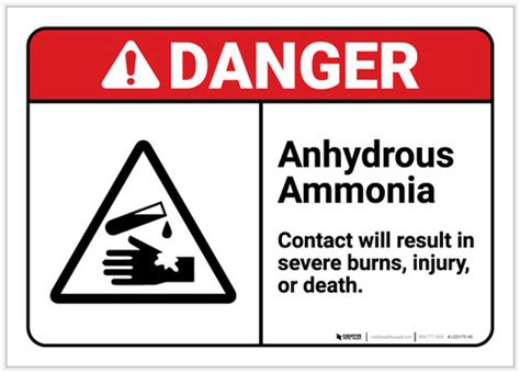Danger Anhydrous Ammoniacontact Will Result In Severe Burns Ansi Label