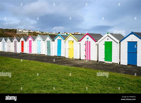 Colourful Beach Huts At Broadsands Near Paignton In Devon Stock Photo