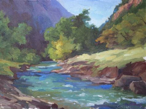 How to paint a gently flowing river in watercolour. EMILIYA LANE ART: "RIVER SONG" 9x12 oil on linen