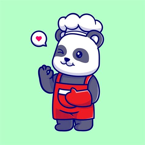 Cute Panda Chef Vistiendo Delantal De Dibujos Animados Vector Icono