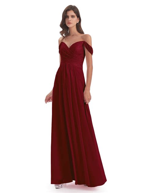 Marjorie Off The Shoulder Open Back Chiffon Long Bridesmaid Dresses