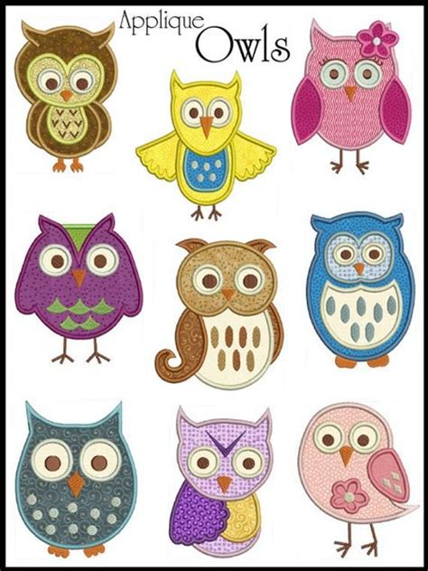 Owls Christmas Applique Embroidery Designs 2 Sizes 9 Designs