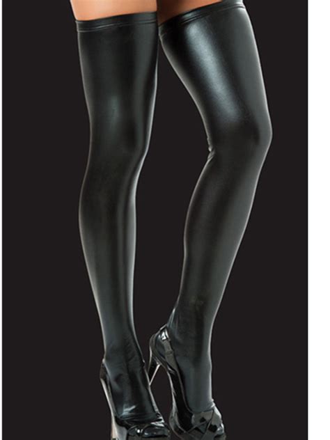 Hot Sexy Night Club Latex Stockings Faux Leather Stockings Women Black
