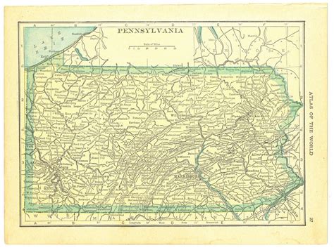 1911 Vintage Atlas Map Page Pennsylvania On One Side Maryland