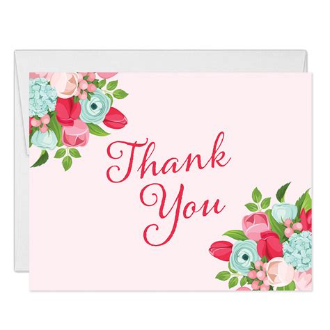Thank You Cards Pink Red Rose Notecards With Envelopes