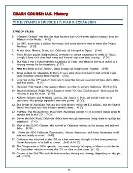 Crash course u.s. history worksheets: episodes 16-20 by elise parker tpt