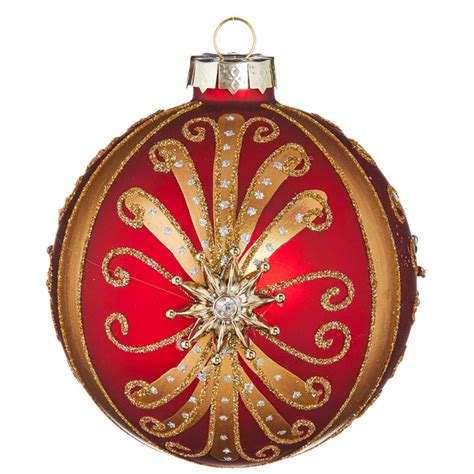 Raz 4 Red And Gold Jeweled Glass Christmas Ornament Raz Imports