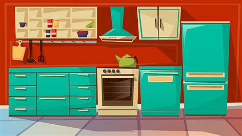 Ilustración De Cocina Interior Interior Fondo Vector Dibujos Animados