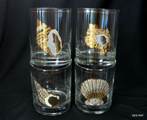Culver Cocktail Glasses Gold Seashell Glasses Coastal Mid Century Modern Culvermidcenturymodern