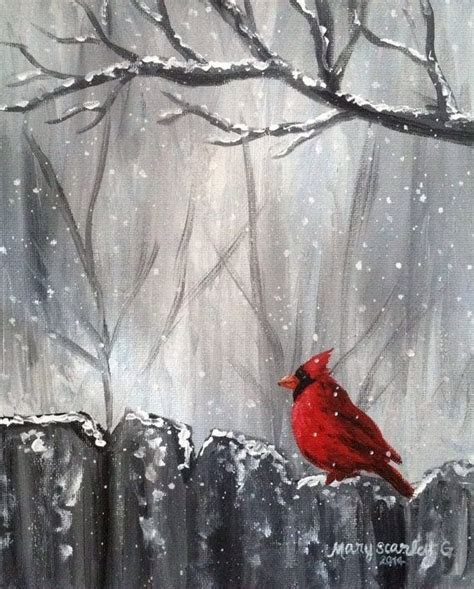 Cardinal On Fence Winter Scene Cardinal In Snow Cardinal Painting By Robyn Decorative
