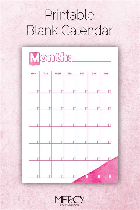 The Printable Blank Calendar Is Displayed On A Pink Background