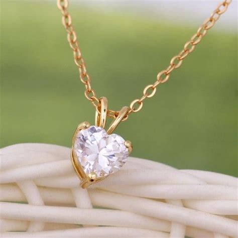 18k Gold Plated Elegant Heart White Zircon Romantic Necklace Pendant