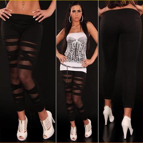 Hot Ripped Sexy Stretch Vintage Legging Pants Black High Quality Wadl04