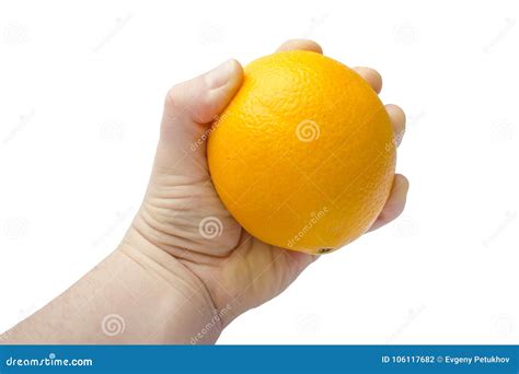 Orange Oranges In A Hand On A White Background Isolated Stock Photo