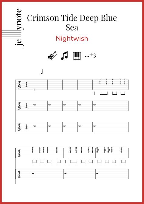 nightwish crimson tide deep blue sea guitar and bass sheet music jellynote