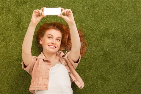 Beautiful Woman Making Selfies Stock Image Image Of Pretty Meadow