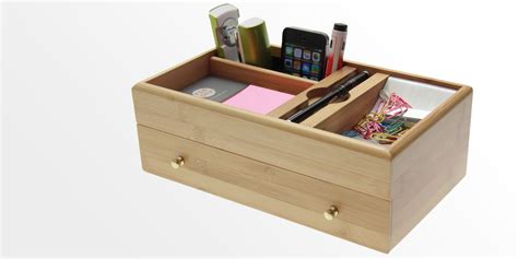 Desk Stationery Box Bamboo Desk Tidy Office Supplies