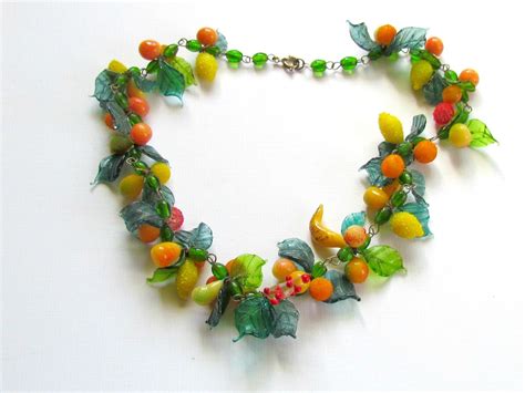 Celluloid Fruit Salad Necklace 1940s Glass Beads Murano Glass Beads